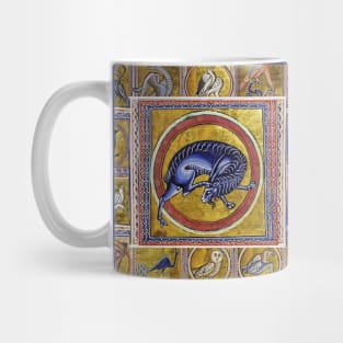 MEDIEVAL BESTIARY,WILD GOAT, FANTASTIC ANIMALS IN GOLD RED BLUE COLORS Mug